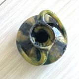 Two-handled ceramic vase with a blue and green gradient pattern.