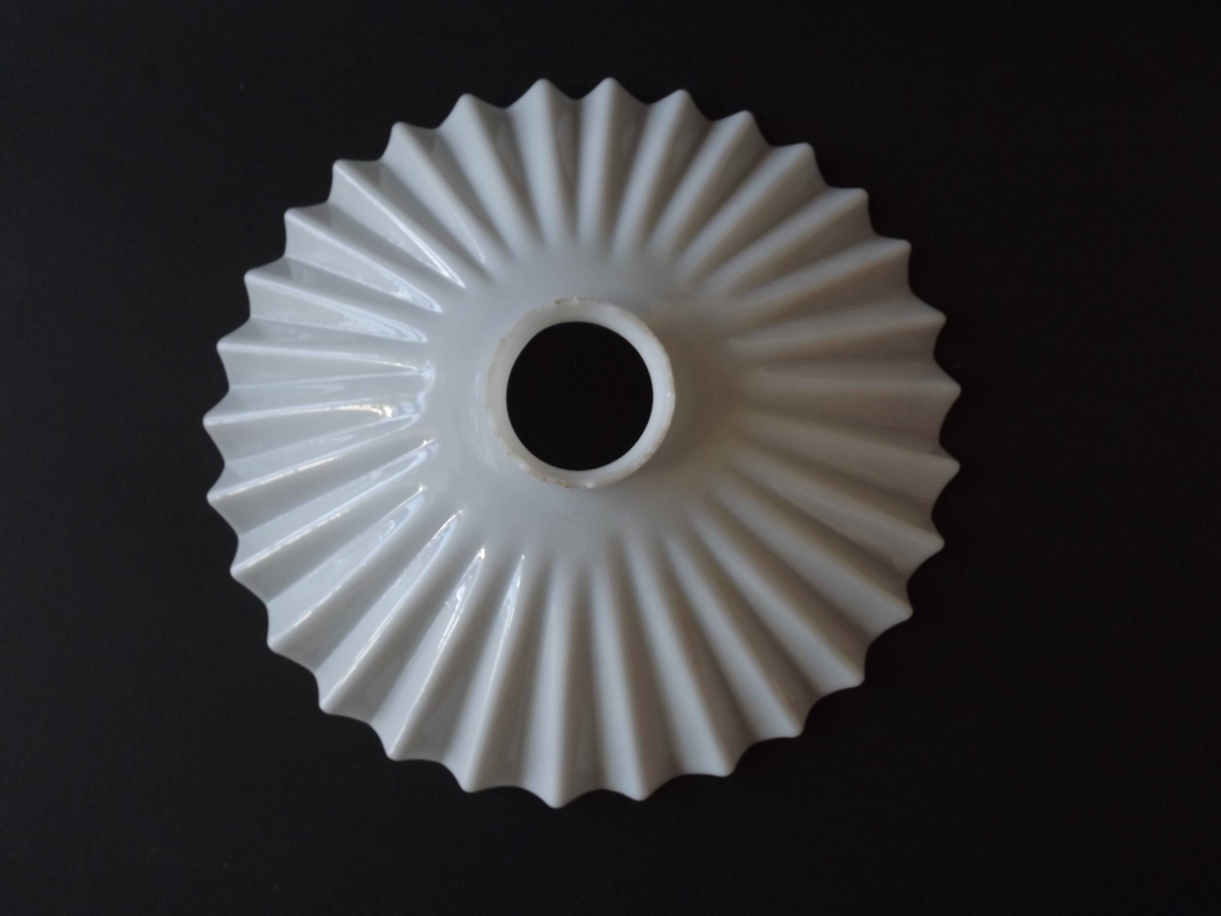 French Vintage 1930s Art Deco White Opaline Glass Pleated Lamp Shade