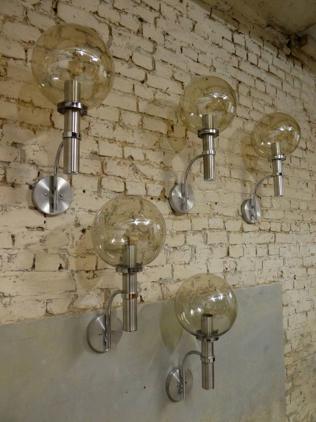 chrome & smoked glass wall light, 1970