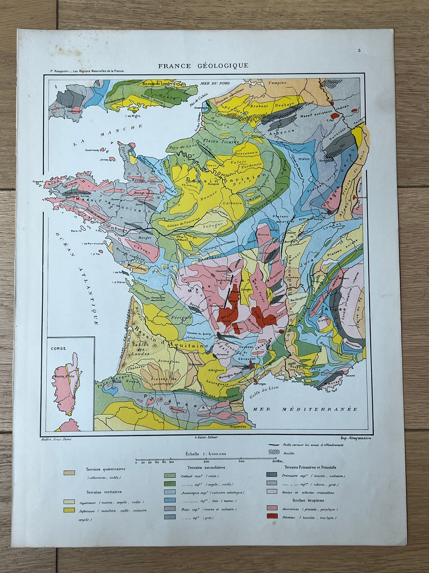 Geological map 1908 France in colour 27x37cm