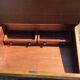 Davenport writing desk in fruitwood and burl veneer.