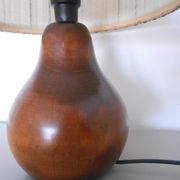 Carved wood lamp and wool yarn lampshade