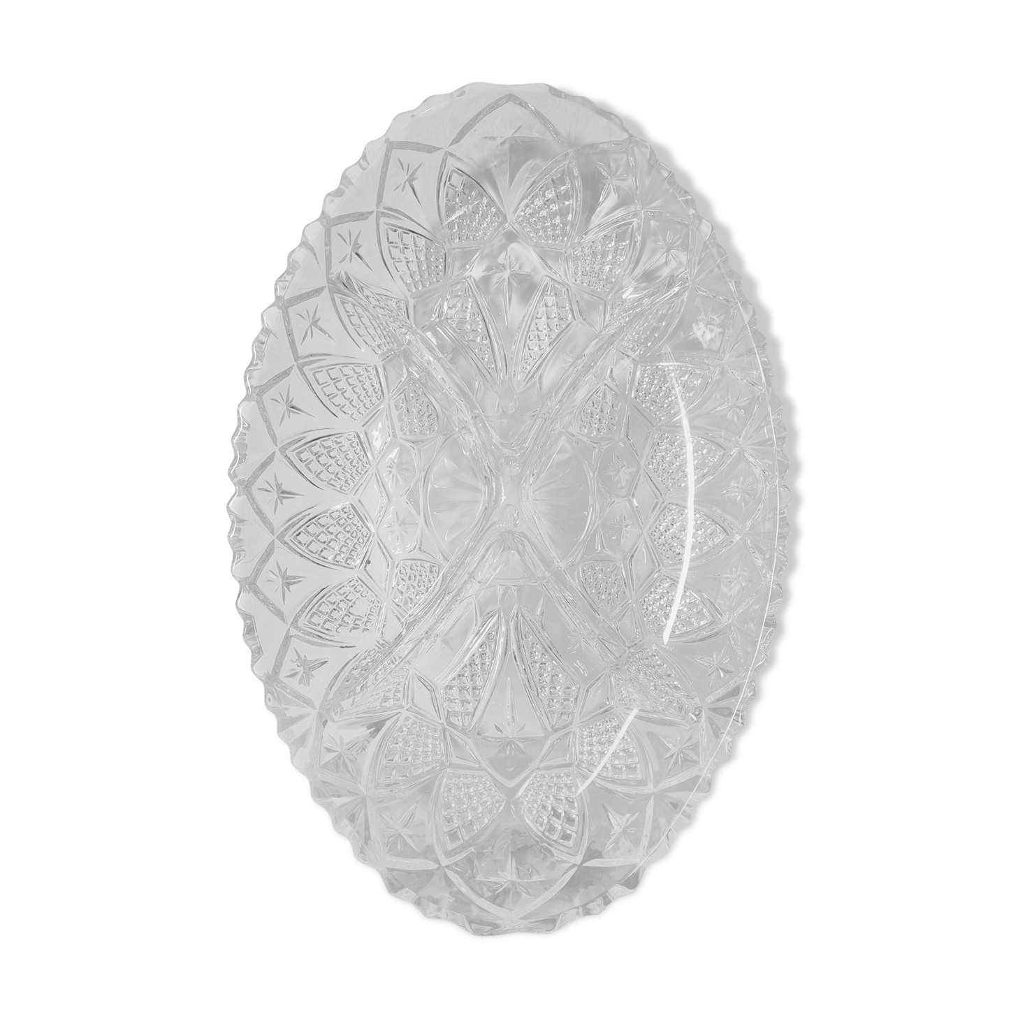 Aperitif dish compartmentalized vintage oval chiseled glass
