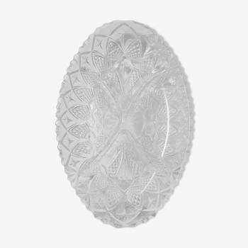 Aperitif dish compartmentalized vintage oval chiseled glass