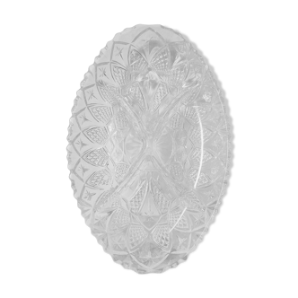 Aperitif dish compartmentalized vintage oval chiseled glass