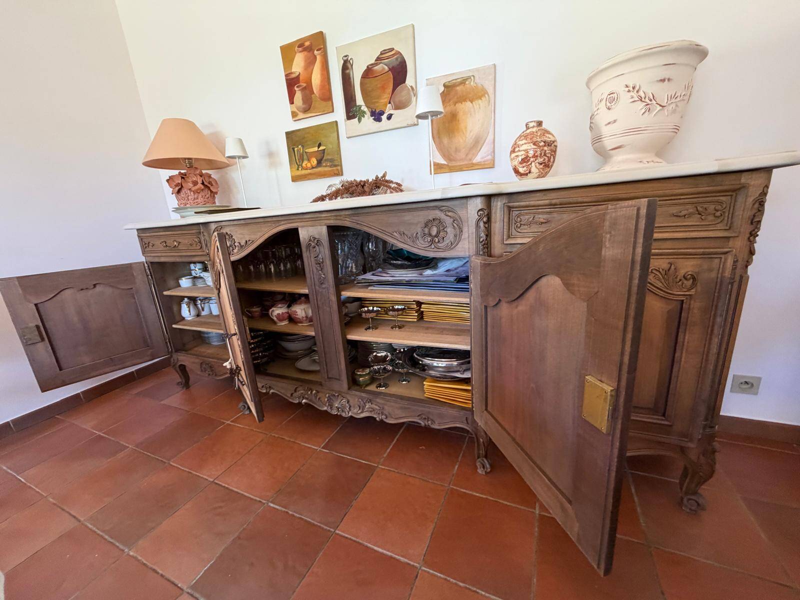 Large walnut sideboard in Louis XV style