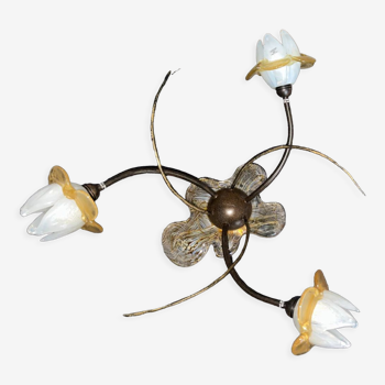 Lustre 3 branches fleurs lucectea de Murano