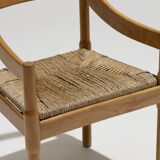 Set of 4 straw and wood chairs, Vico Magistretti, Cassina, 1960s