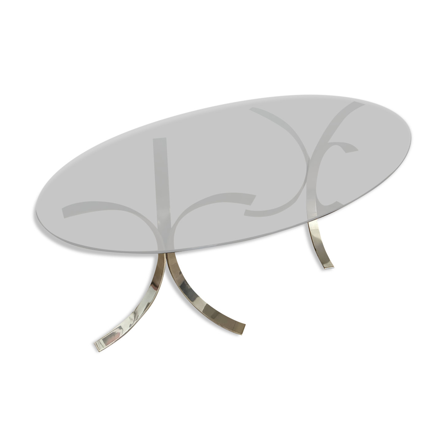 Smoked glass table with a metal base.