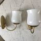 Duo of sconces in serrated opaline and golden steel 50s