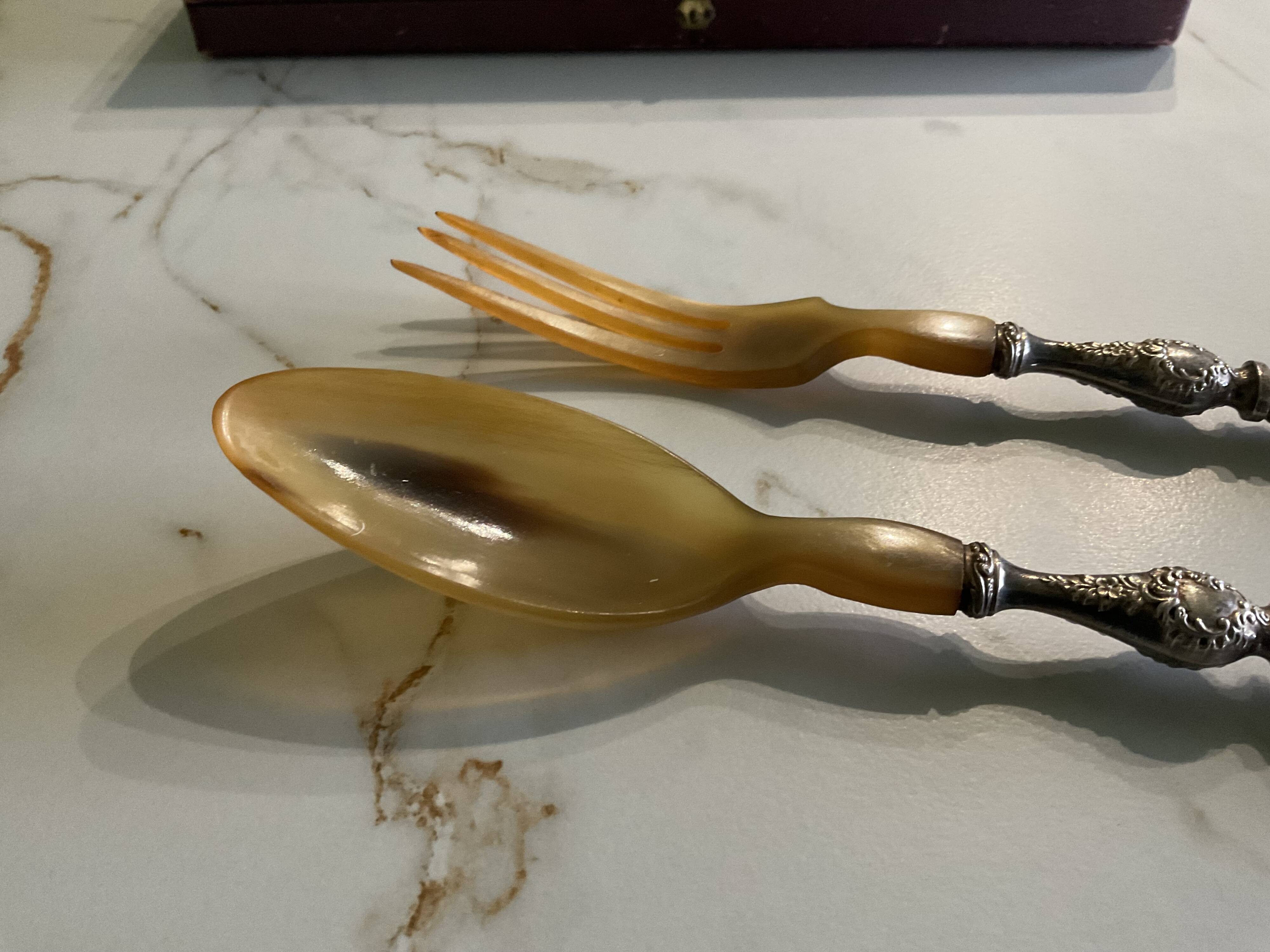 Box of 2 salad servers antique