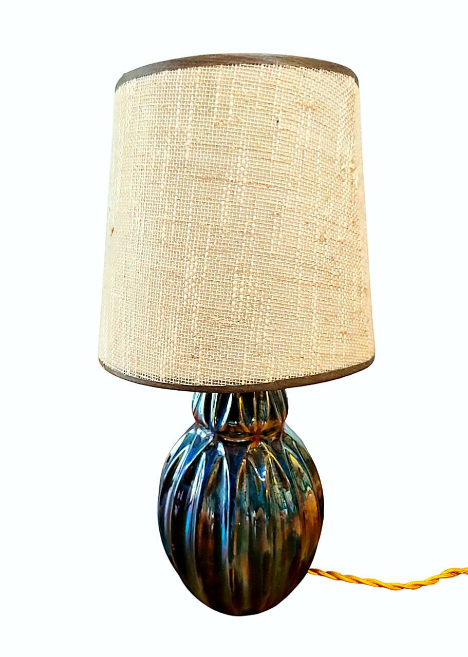 Lamp, Alphonse CYTHÈRE base, flamed stoneware RAMBERVILLIERS and fabric shade.