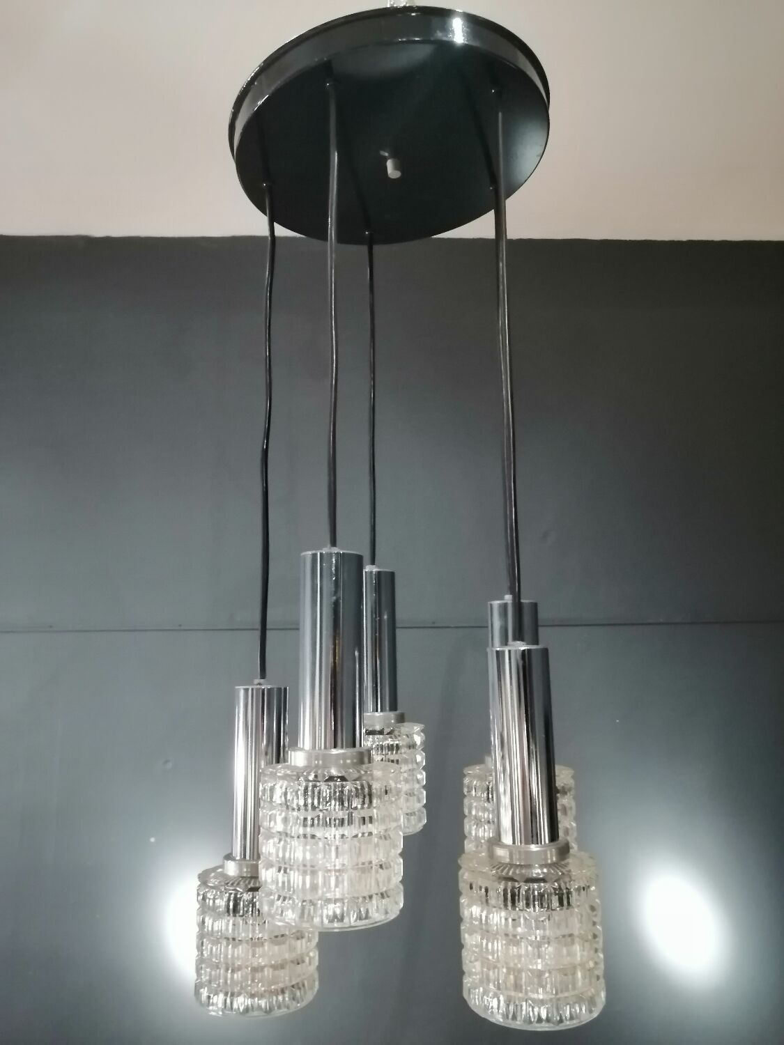 Glass and chrome chandelier by Massive Belgium