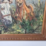 Oil painting on hardboard - Horses Signed SL (Signature to be identified)