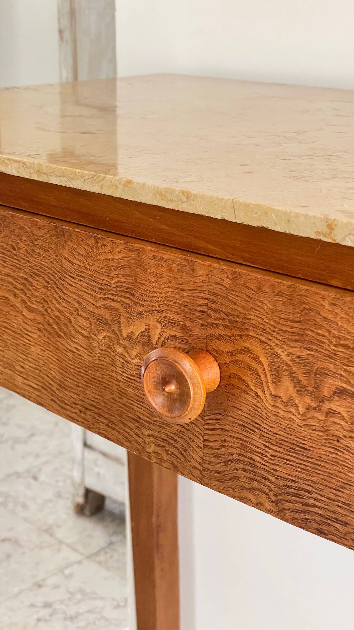 Vintage wood and marble console desk
