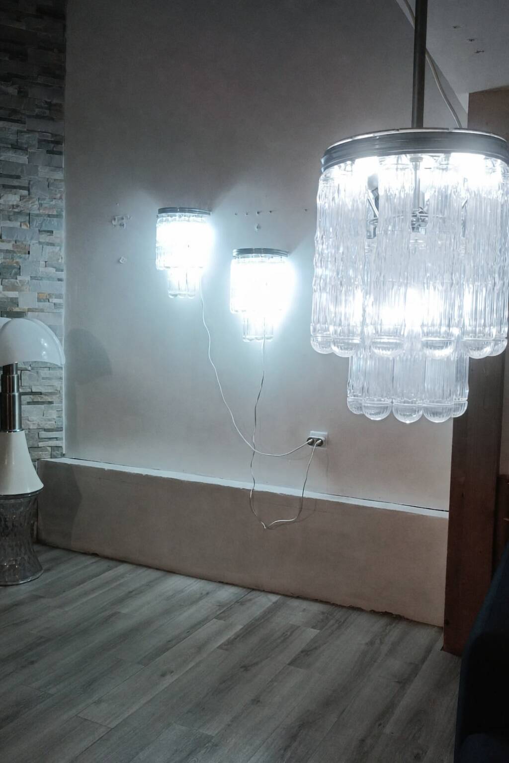 Chandelier and wall lights in Murano glass by Venini 1970s