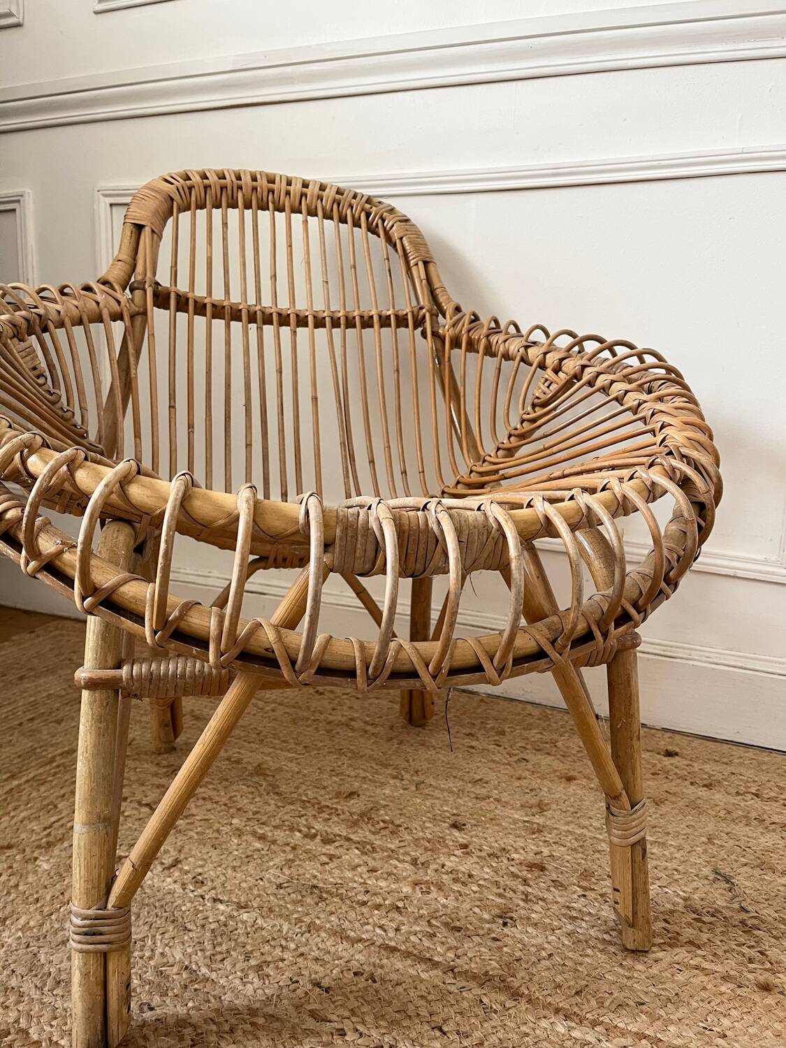 Fauteuil en rotin vintage