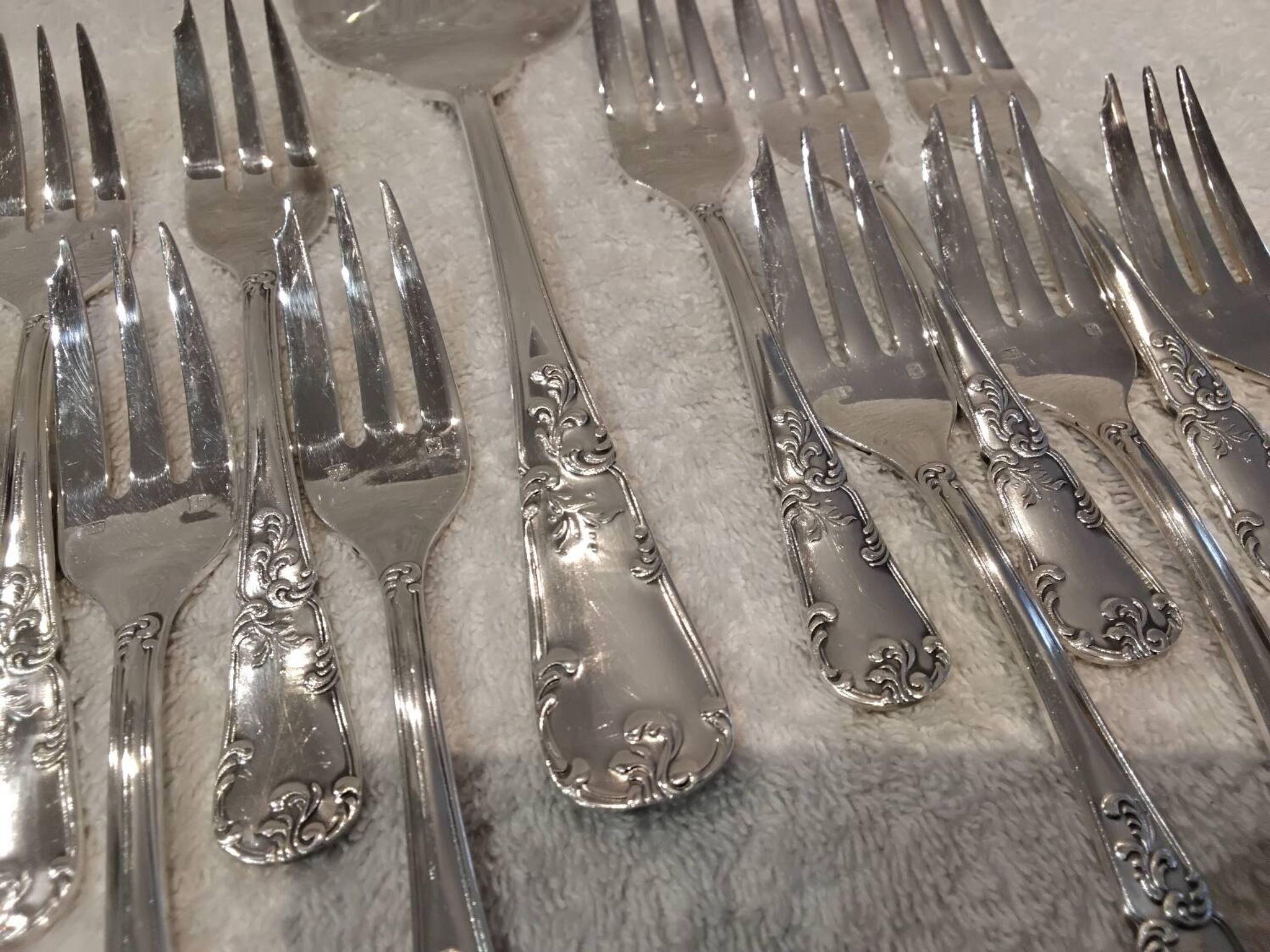 Frionnet rocaille silver metal cake forks 12 cake forks