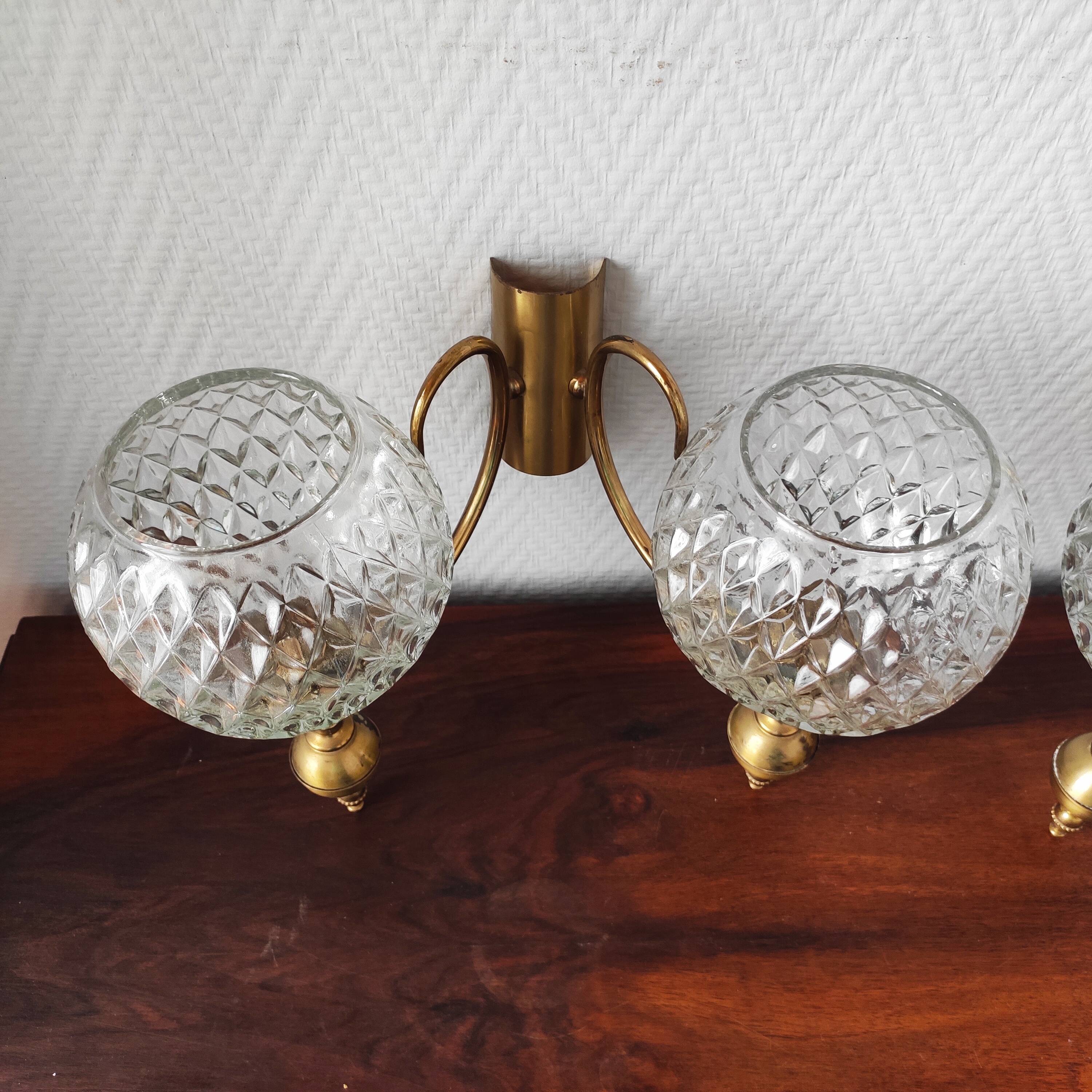 Set of 4 vintage glass globe wall lights