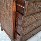 Vintage rattan bamboo chest of drawers