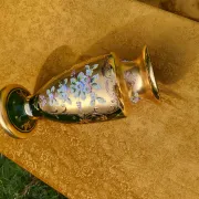 Bohemian Crystal Emerald Green Vase with 24K Gold Encrusted Floral Design