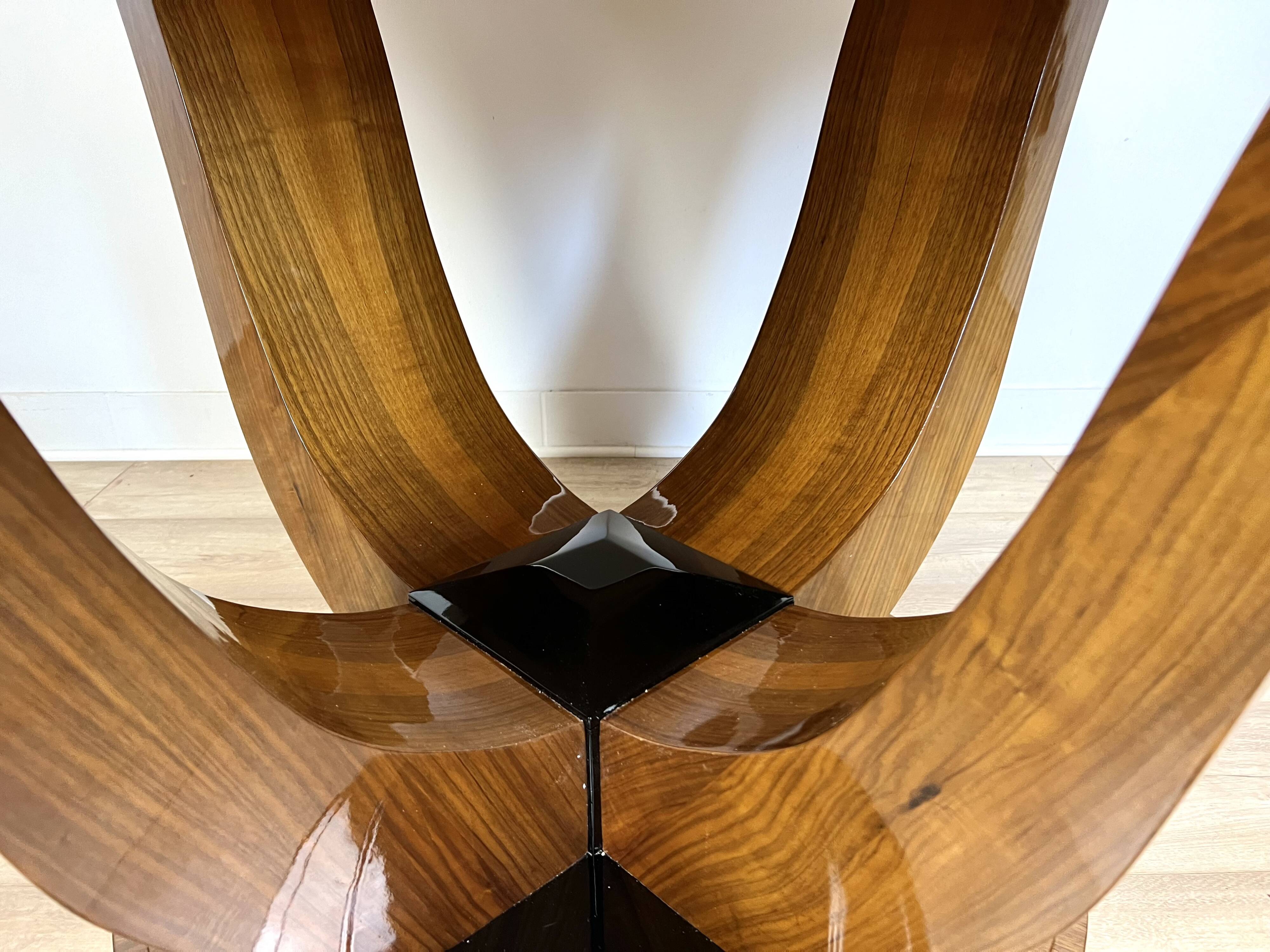 Round walnut table in Art Deco style "Praha". Manufacturer