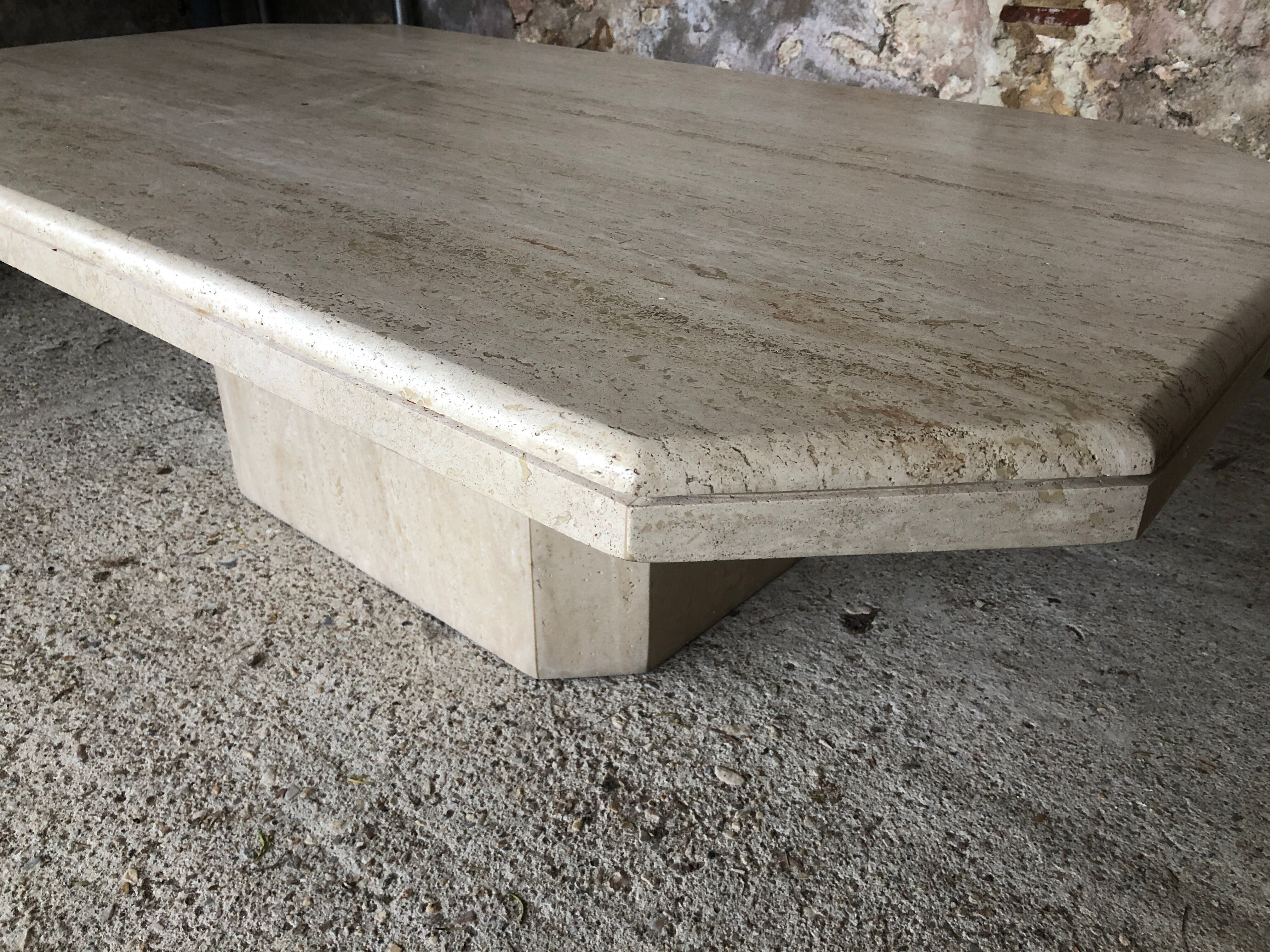 Large octagonal coffee table in 70s/80s travertine