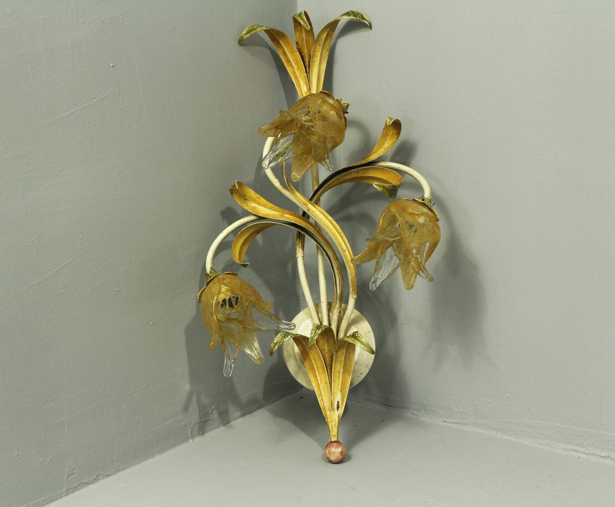 Set of 10 Wall Lights from colored hand crafted iron and Murano glass