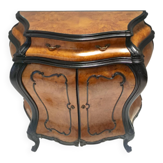 Armoire en hêtre noirci et racine de noyer avec plateau en verre, Brianza, Italie