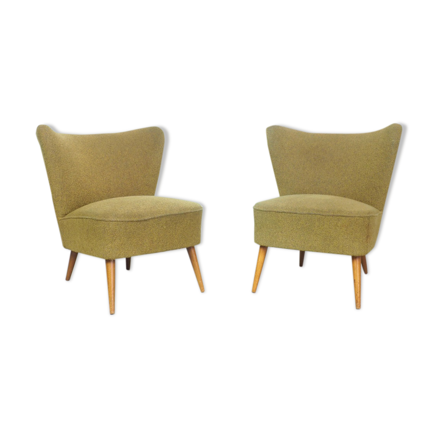 Set of 2 green vintage cocktail armchairs 1950