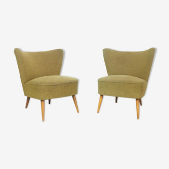 Set of 2 green vintage cocktail armchairs 1950