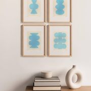 Collection of 4 sky blue abstract paintings signed Eawy.