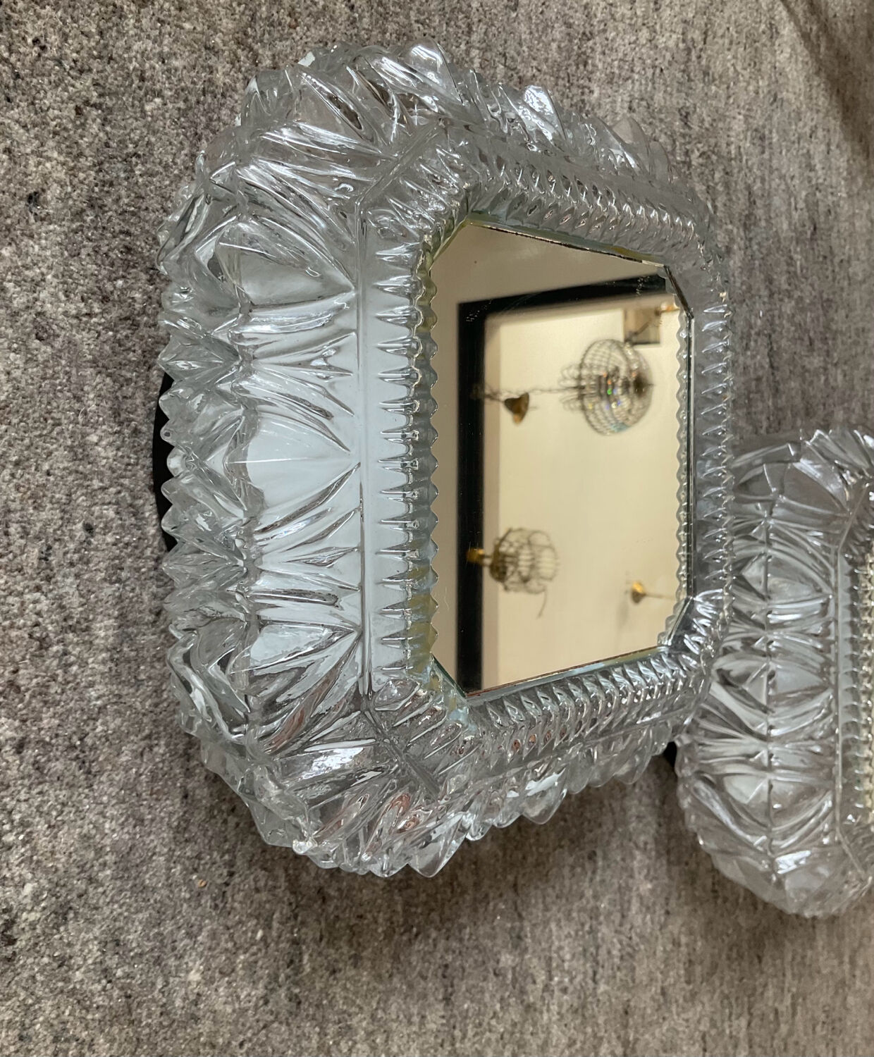 Pair of vintage 70s sconces in molded glass