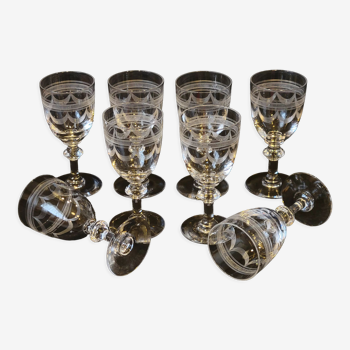 8 verres à Porto / vin en cristal gravé fin XIXème
