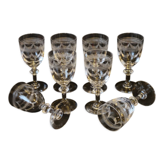 8 port glasses / crystal wine engraved late nineteenth