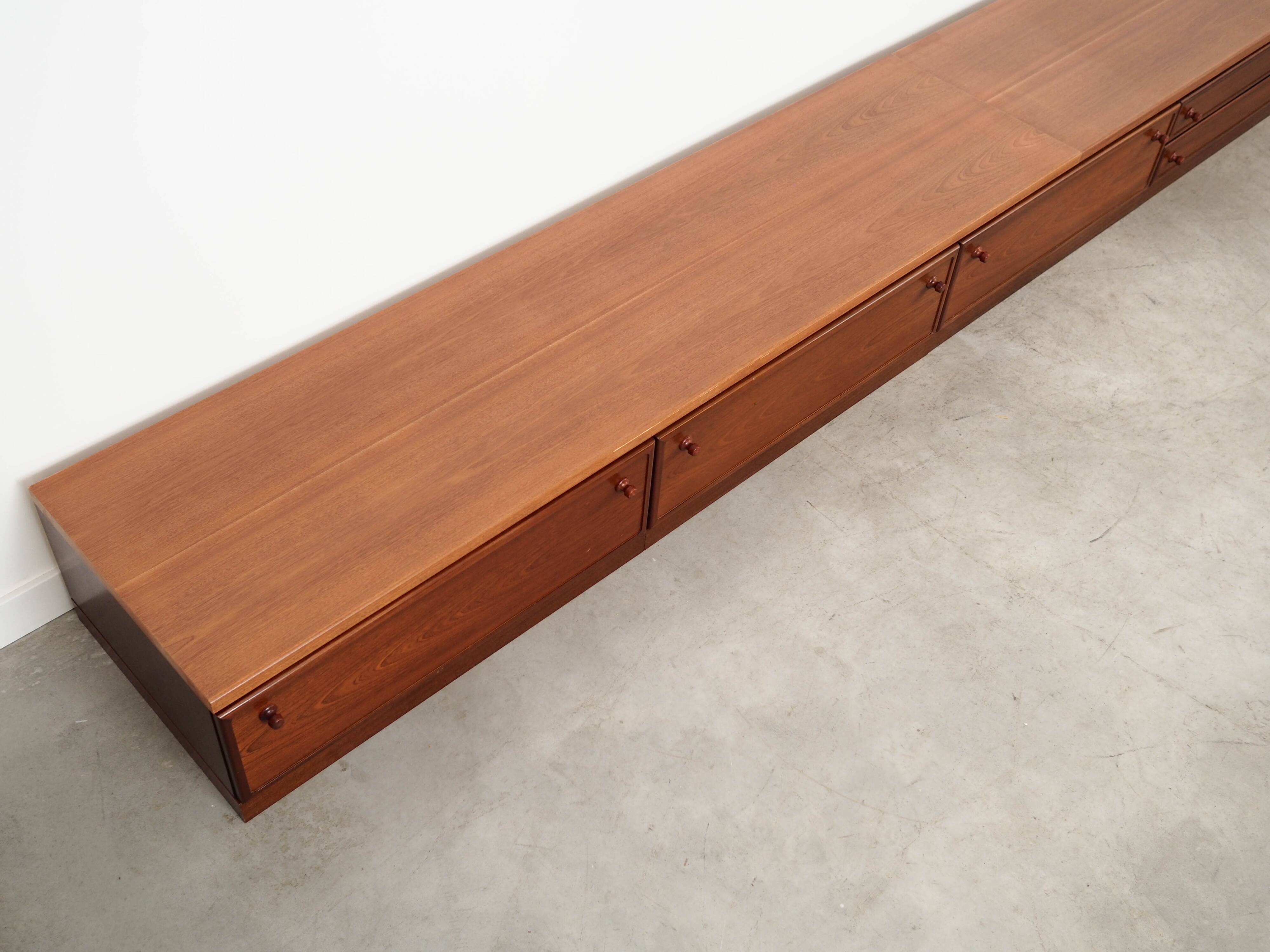 Low mahogany furniture, Danish design, 1970s, made in Denmark.