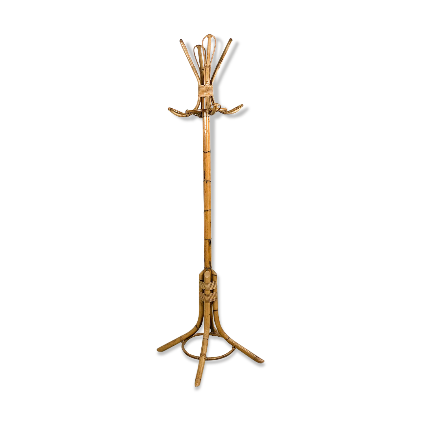 Vintage rattan and bamboo coat rack stand