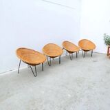 Set of 4 rattan and metal armchairs, France 1950
