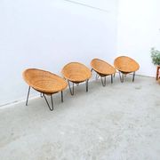 Set of 4 rattan and metal armchairs, France 1950