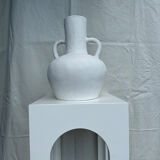 Handcrafted terracotta vase painted white with double handles h:40 d:30