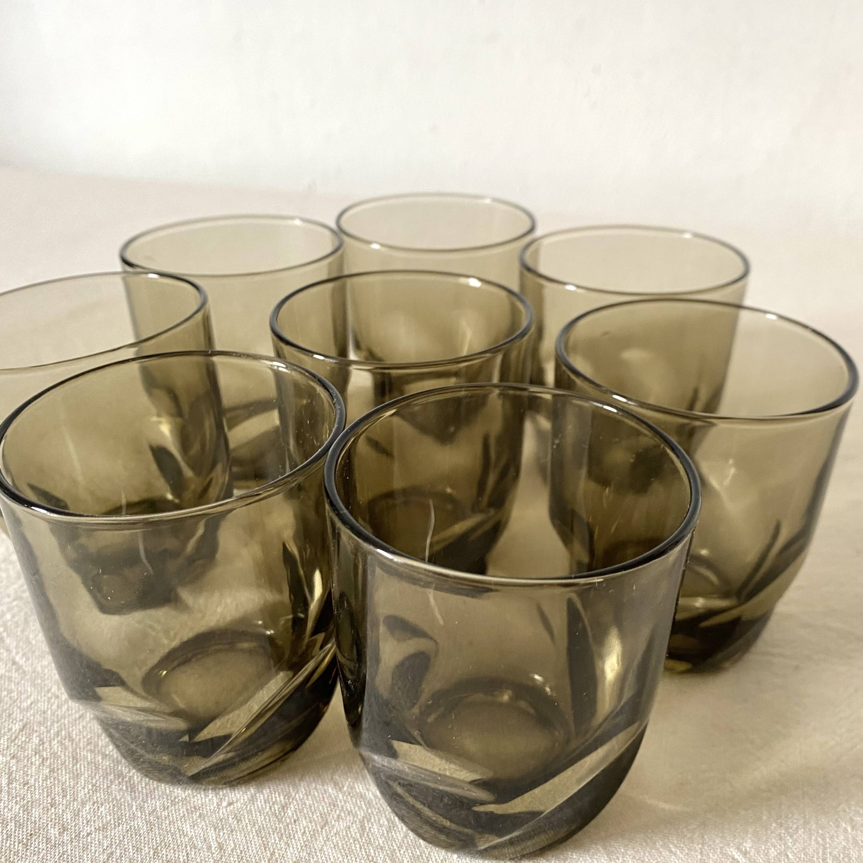 Smoked glass water glasses, 70s