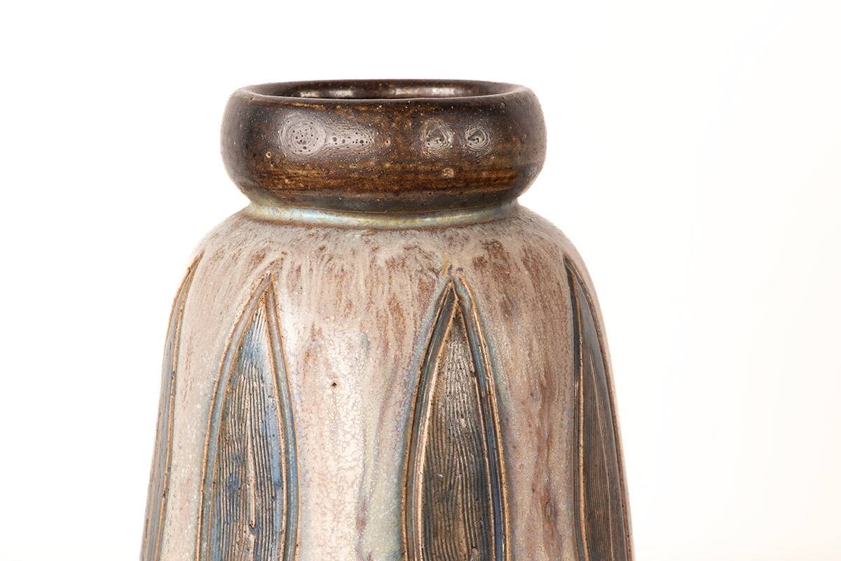 Art Deco period vase in green and gray glazed ceramic by Edouard G