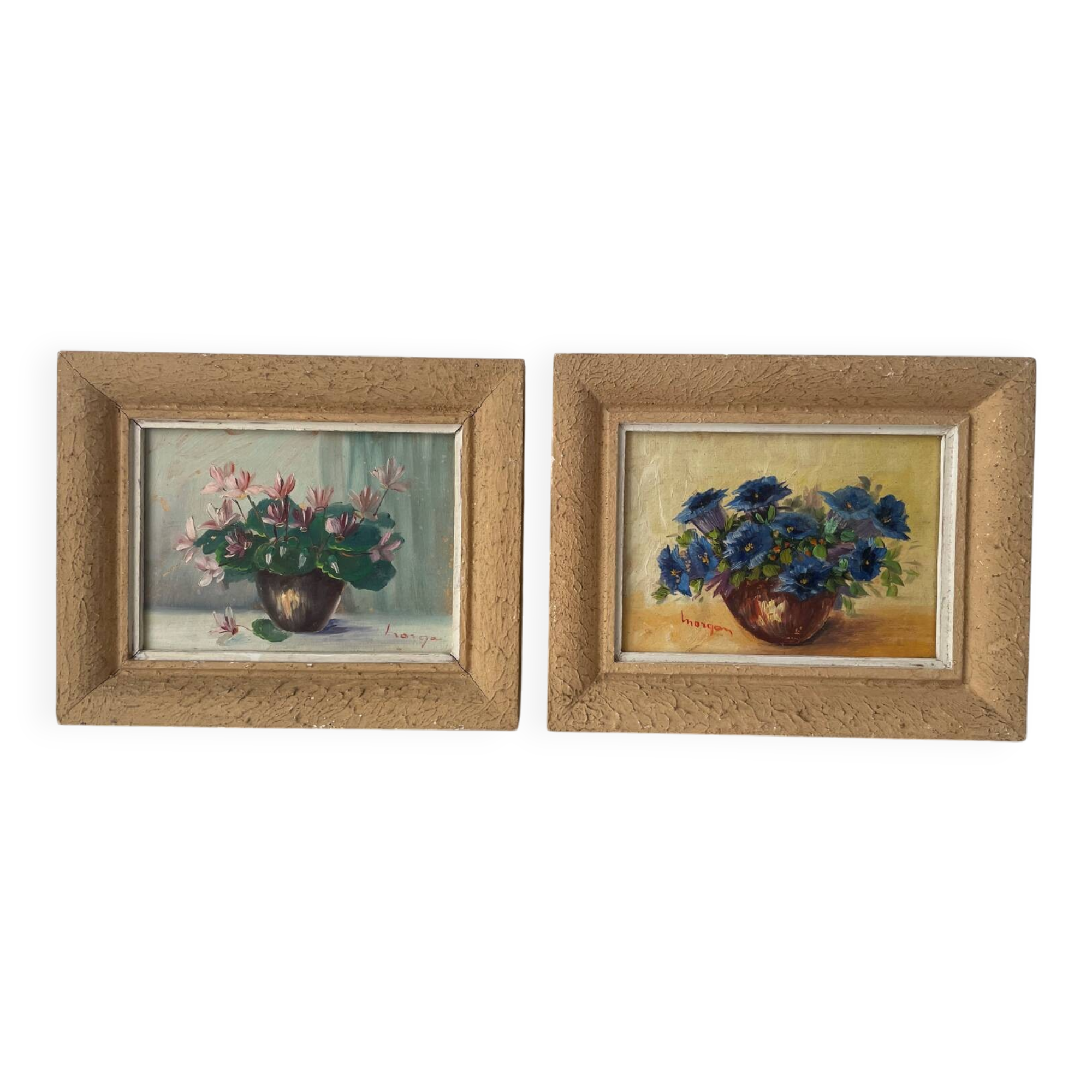 Pair of small paintings, bouquet of flowers