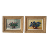Duo of small flower bouquet paintings