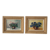 Duo de petits tableaux bouquet de fleurs