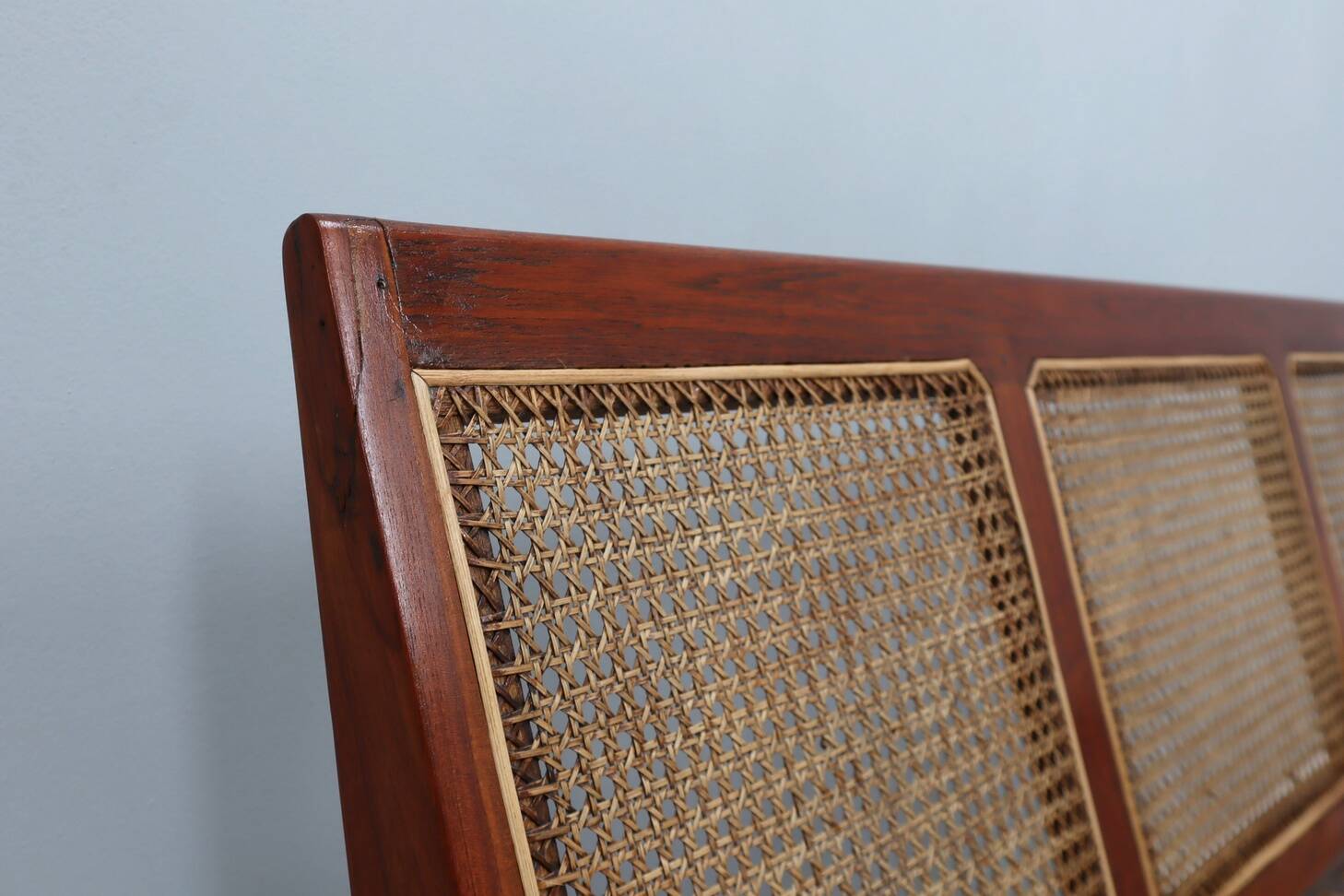 Mid century 3 seater sofa / bench teak wood and Vienna 1950s