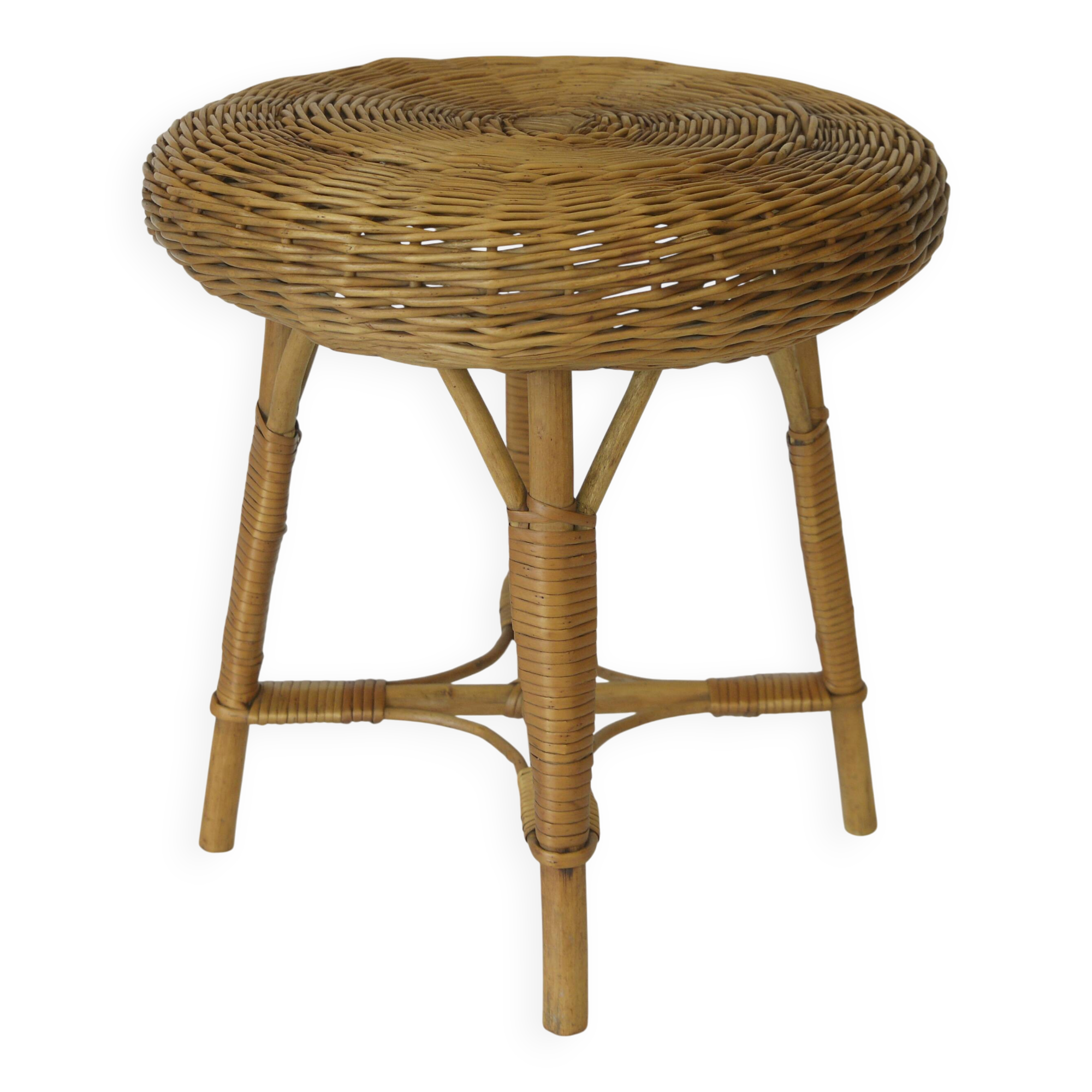Vintage Rustic Stool / Ottoman Footstool / Mid Century Wicker Bench 1960's