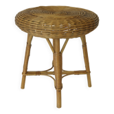 Tabouret rustique vintage / Repose-pieds ottoman / Banc en osier du milieu du siècle des années 1960