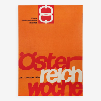 Graphique original vintage orange et rouge des années 1960 'Osterreich Woche' Poster