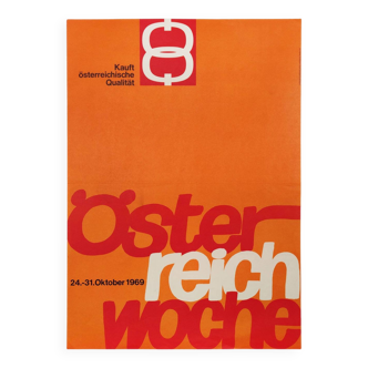 Graphique original vintage orange et rouge des années 1960 'Osterreich Woche' Poster